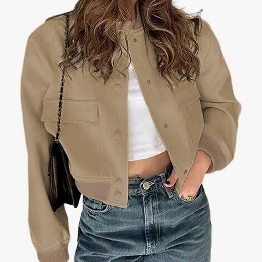 Women's Khaki Cropped Bomber Jacket